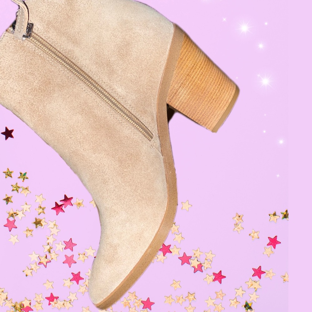 Halogen Tan Suede Booties, “Blake”